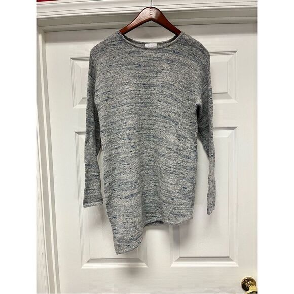 J. Jill Pure Jill Gray & Blue Asymmetrical Hem Cotton Cashmere Tunic Sweater sz - Picture 1 of 8